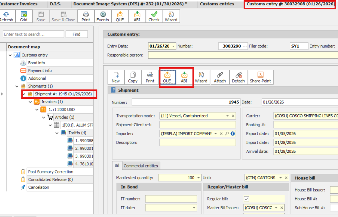 bill query from entry