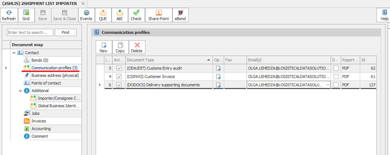 Contact communication profile
