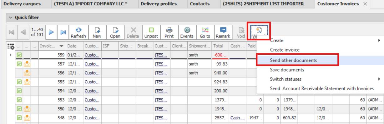Customer invocie email
