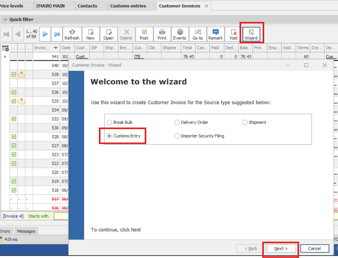 Customer invoice New from Customer invocie wizard