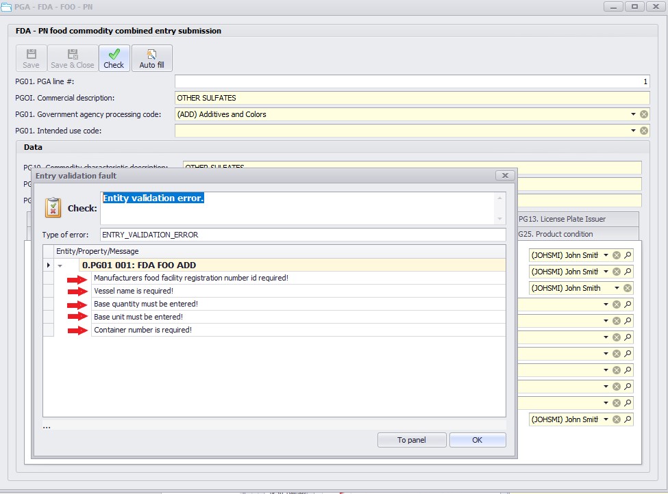 PGA Entry validation errors PN