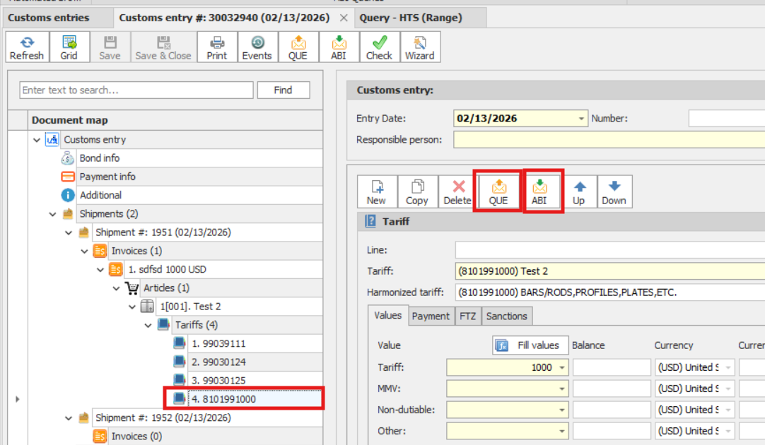 HTS query from entry tariff screen.&nbsp;